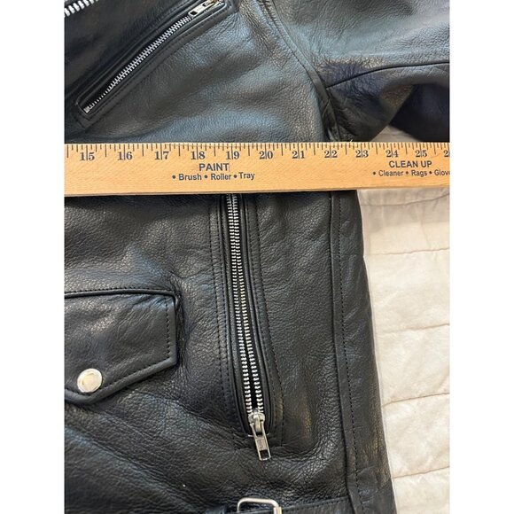 VTG Blk Leather Motorcycle Jacket  Lg?  Zippers Biker Goth Punk 90s Grunge Read - Picture 5 of 16